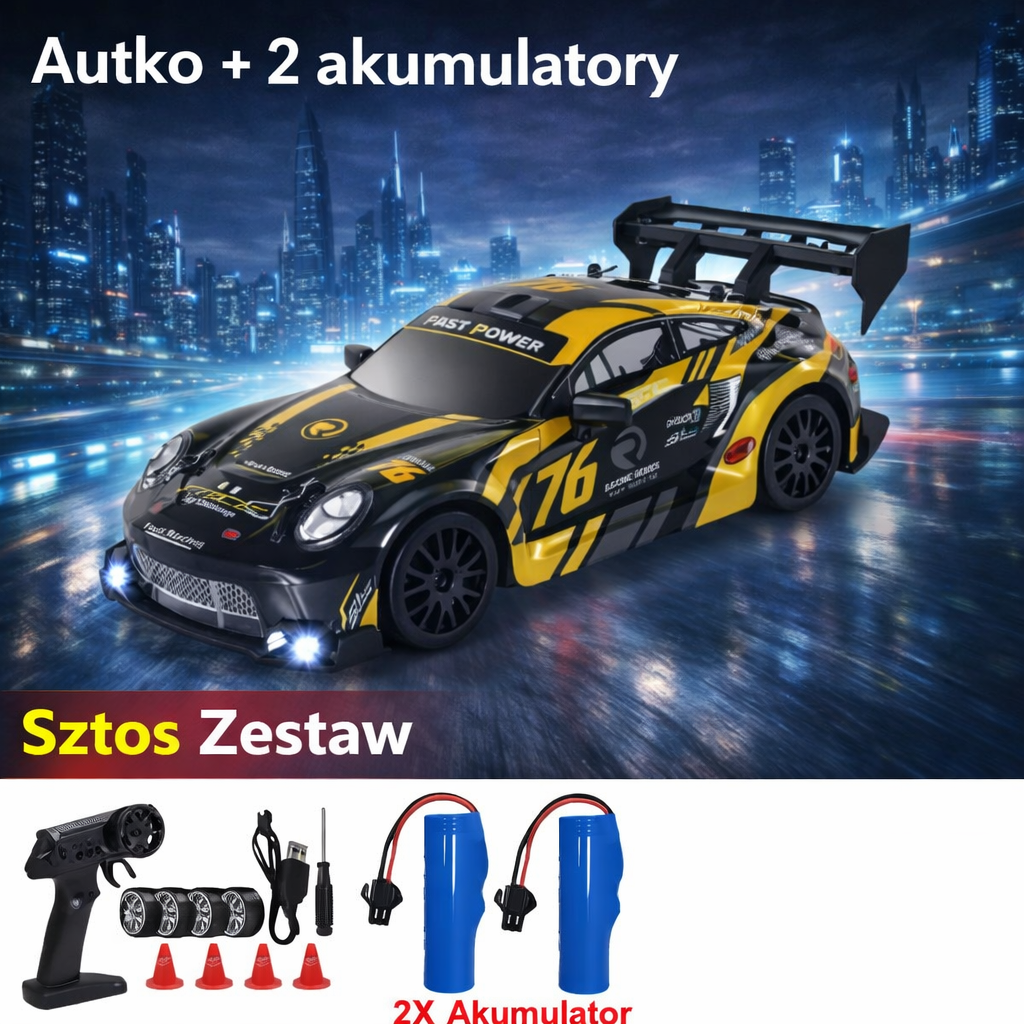 4. ZŁOTY Samochód RC Drift z Napędem na 4 Koła i Oświetleniem LED