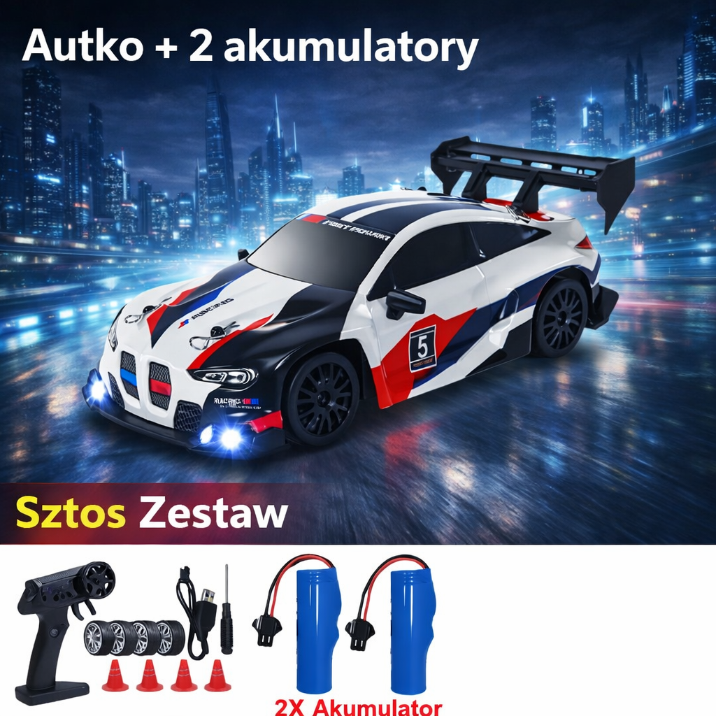 2. BIAŁY Samochód RC Drift z Napędem na 4 Koła i Oświetleniem LED